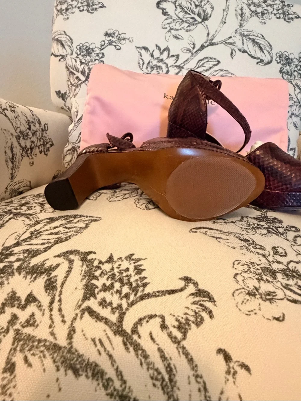 kate spade Snakeskin Peep-Toe Platform Sandals with Ankle Strap